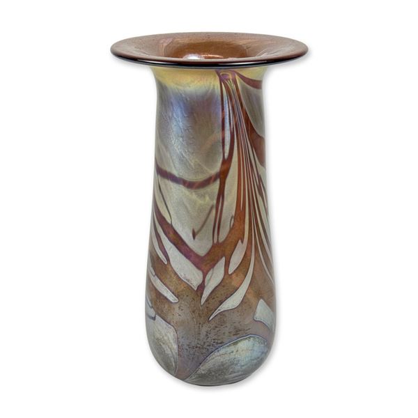 Michael Shearer Iridescent Pulled Feather Glass Vase
