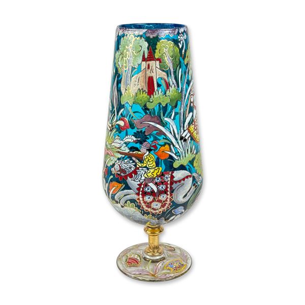 Royo Spanish Enameled Glass Vase