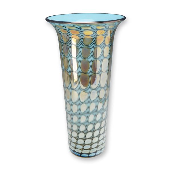 Thomas Philabaum Signed Reptilian Iridescent Studio Art Glass Vase
