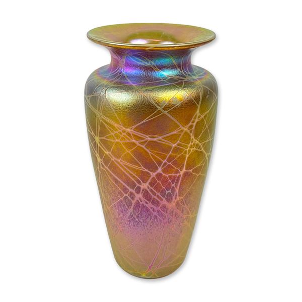 Abelman Art Glass Iridescent Webbed Vase