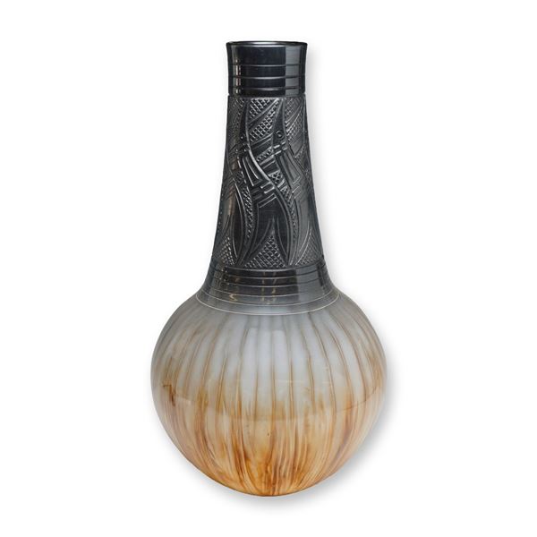David Greenbaum Slip Pattern Art Glass Vase Signed