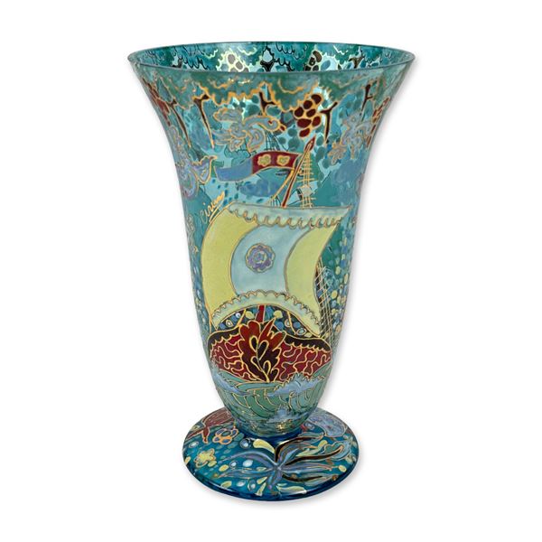 Genis Cirera Casanova Enameled Glass Trumpet Vase