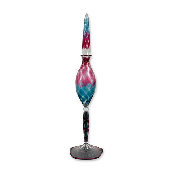 Studio Art Glass Pulled Feather Glass Perfume Bottle with Stopper