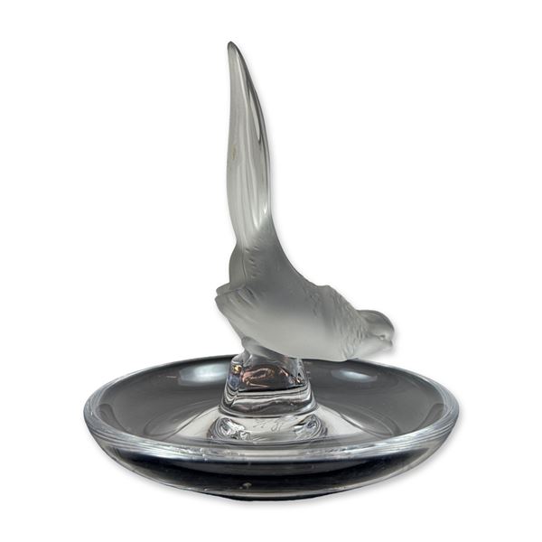 Lalique France Frosted Crystal Pheasant Ring Dish