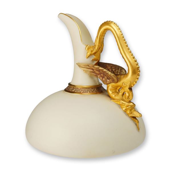 Royal Worcester Gilt Porcelain Dragon Handled Ewer
