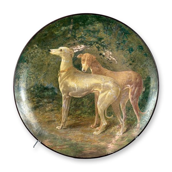 Large Ceramic Charger Featuring Greyhounds in the Woods