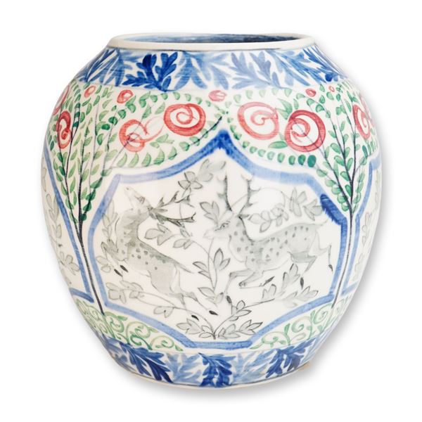 Alfred Powell for Wedgwood Hand-Painted Ceramic Stag Vase, circa 1925