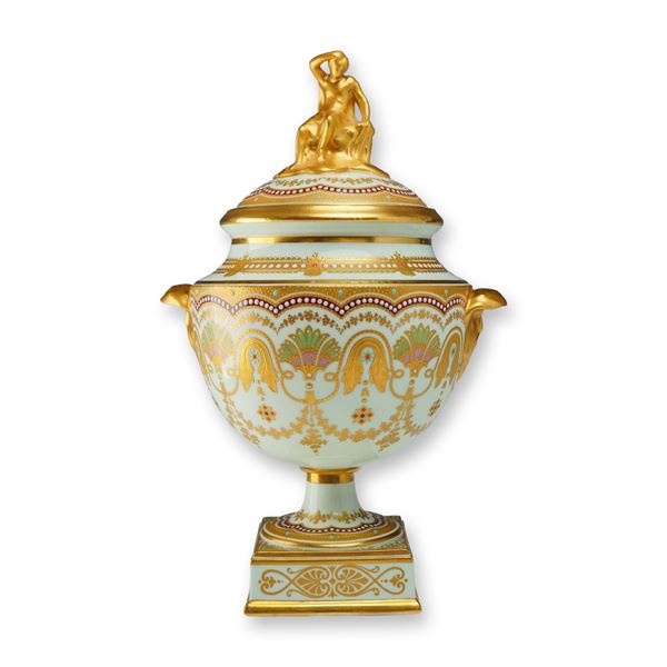 Wedgwood Gilded and Jeweled Victoria Ware Lidded Urn, circa 1880
