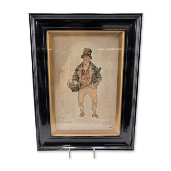 Rare Framed Charles Noke (English, 1858-1941) Water Color Painting on Paper, Paddy for the Fair
