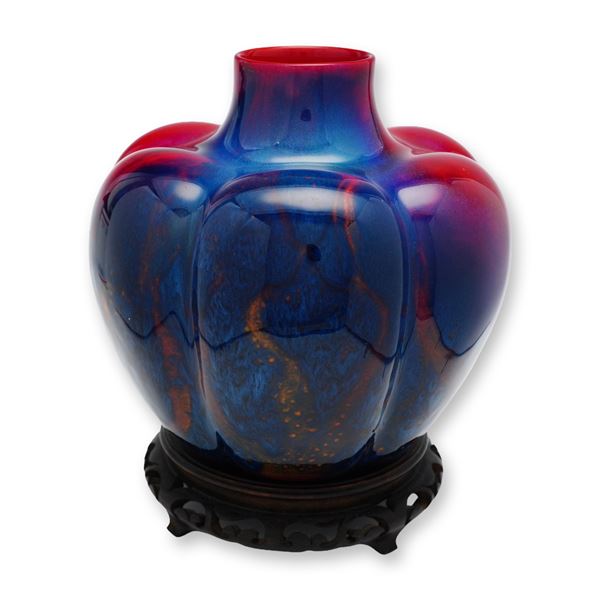 Royal Doulton by Fred Moore Sung Flambe Pumpkin Vase with Base