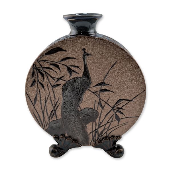 Doulton Lambeth by Hannah Barlow and Florence Barlow Rare Stoneware Bird and Cat Moon Flask