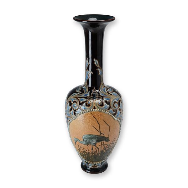 Doulton Lambeth by Florence Barlow and Frank Butler Stoneware Art Nouveau Bird Motif Vase