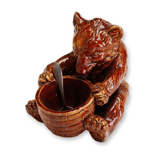 Doulton Lambeth Stoneware with Sterling Silver Spoon, Bear with Honey Pot