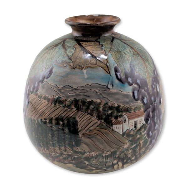 Cobridge Stoneware Wine Vineyard Motif Vase