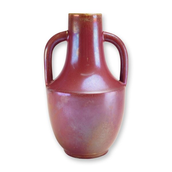 French Aubervilliers Freres Iridescent Mauve and Green Glazed Stoneware Two-Handled Vase