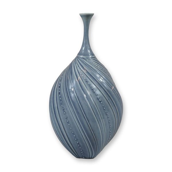 Glidden Pottery Ceramic Spiral Ribbed Bottle Vase, Model 127