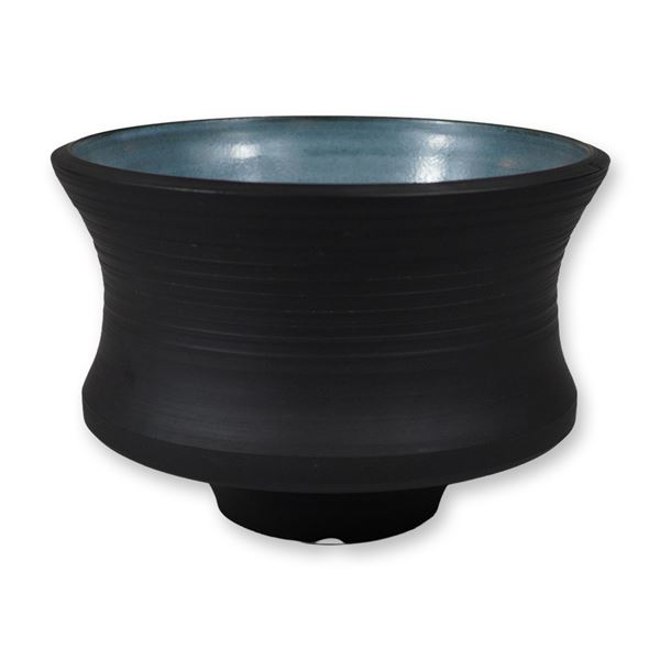 Studio Pottery Footed Vessel with Matte Black and Turquoise Glazes