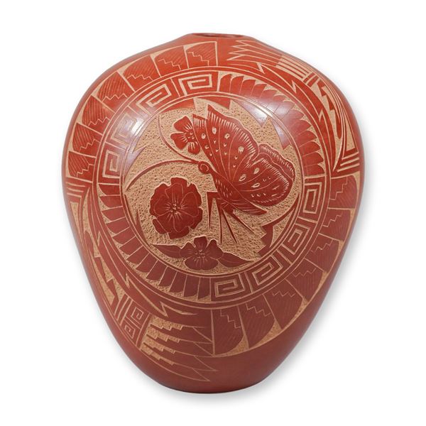 Vangie Tapoya Jemez Pueblo Sgraffito Redware Pottery Seed Pot