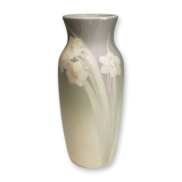 Weller Pottery Matte Vellum Hand Painted Daffodil Vase, Hudson
