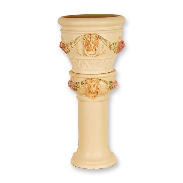 2pc Weller Roma Lion Jardiniere with Pedestal