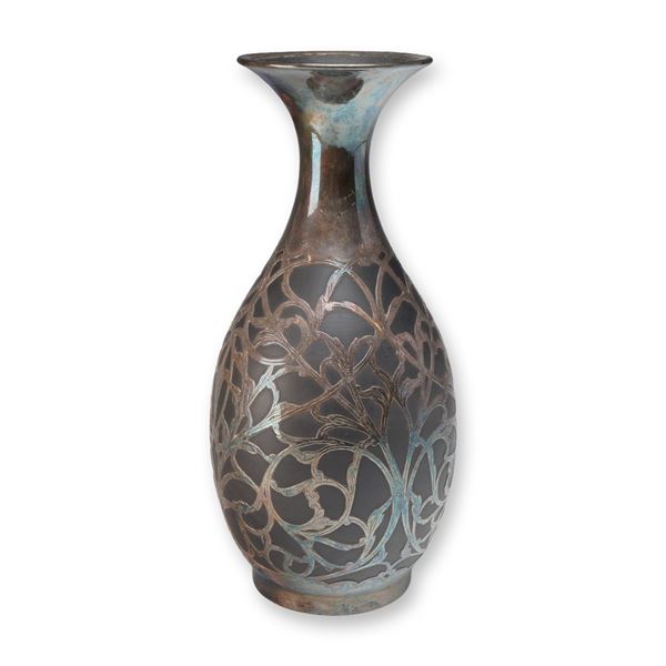 Wedgwood Black Basalt Silver Overlay Vase