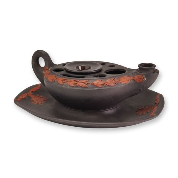 Wedgwood Black Basalt and Rosso Antico Sprigged Inkstand and Pen Holder
