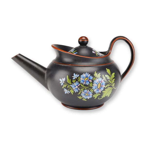 Wedgwood Black Basalt Capriware Floral Teapot with Lid