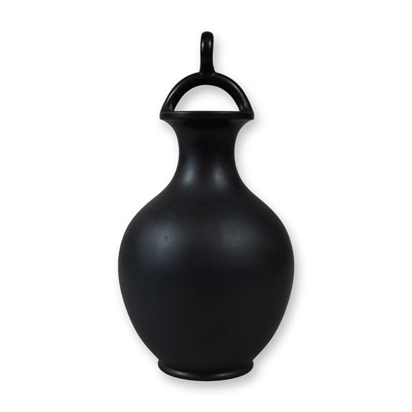 Wedgwood Black Basalt Ceramic with Loop Handle Vase with Loop Handle