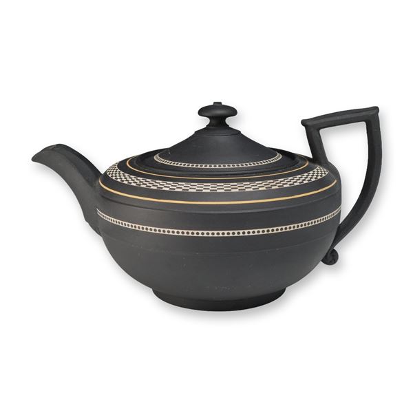 Wedgwood Black Basalt Encaustic Decorated Lidded Teapot