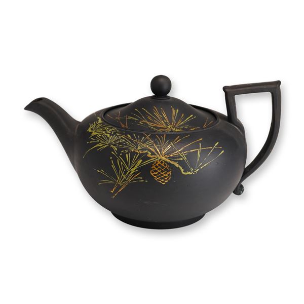 Wedgwood Black Basalt Japonisme Teapot with Bronzed Decoration