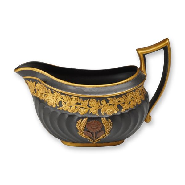 Wedgwood Bronze and Gilt Black Basalt Creamer Boat