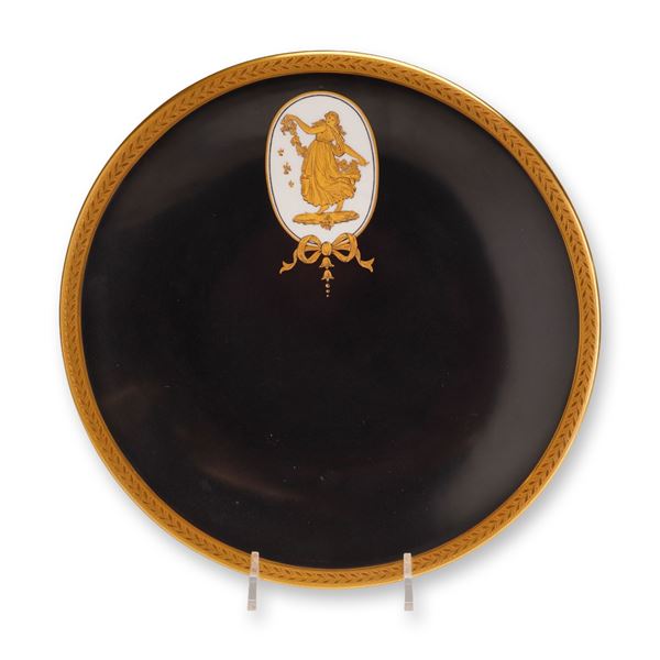 Wedgwood Gilded Black Basalt Porcelain Cabinet Plate