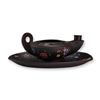 Image 1 : Wedgwood Polychrome Enameled Black Basalt Oil Lamp and Stand, ca. 1820
