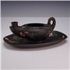 Image 2 : Wedgwood Polychrome Enameled Black Basalt Oil Lamp and Stand, ca. 1820