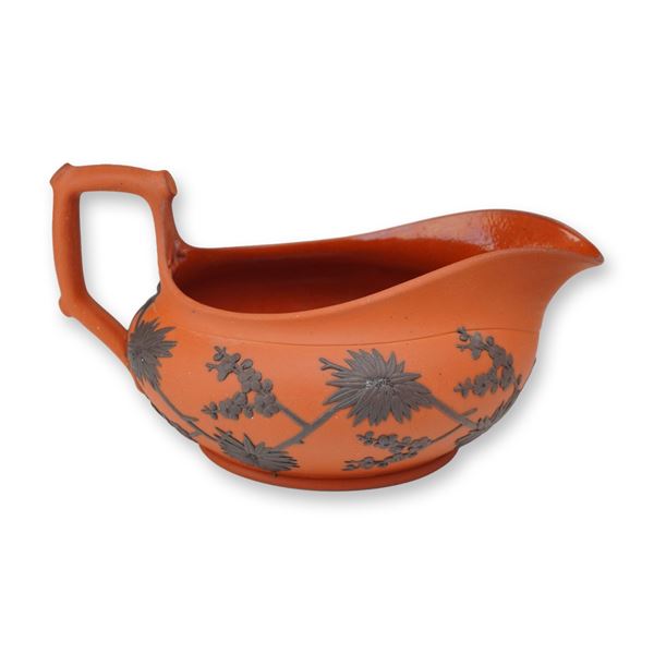Wedgwood Rosso Antico and Black Basalt Sprigged Sauce Boat or Creamer