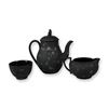 Image 1 : 3pc Wedgwood Black Basalt Hand Painted Floral Tea Set