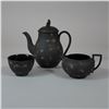 Image 2 : 3pc Wedgwood Black Basalt Hand Painted Floral Tea Set
