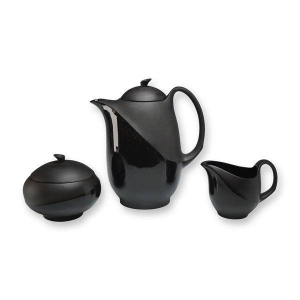 A Three-Piece Wedgwood Black Basalt Shape 225 Lunar Coffee Service