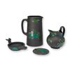 Image 1 : Three-Piece Wedgwood Black Basalt Dragon Kenlock Ware Pitcher, Creamer, and Oil Lamp