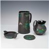 Image 2 : Three-Piece Wedgwood Black Basalt Dragon Kenlock Ware Pitcher, Creamer, and Oil Lamp