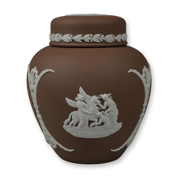Wedgwood Brown and White Jasperware Lidded Ginger Jar