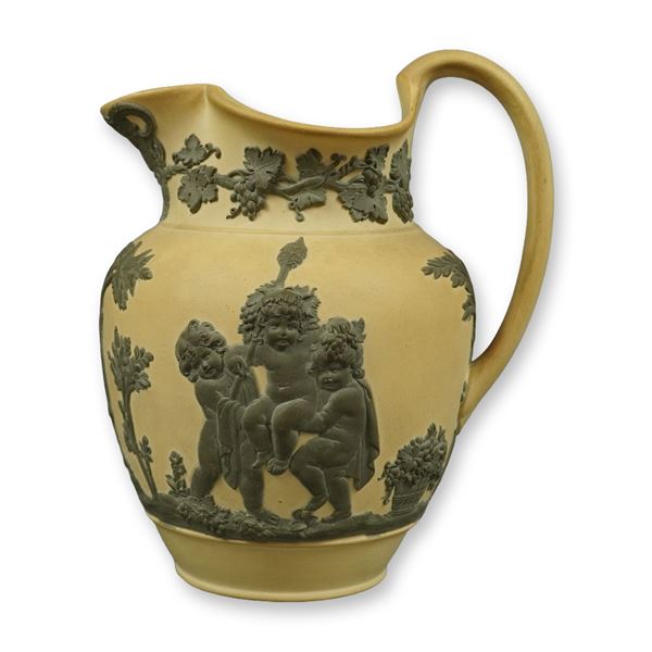 Wedgwood Primrose and Sage Green Jasperware Bacchanalian Boys Pitcher