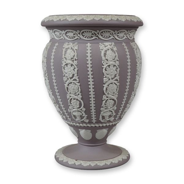 Wedgwood Lilac Jasperware Floral Swag Pedestal Vase