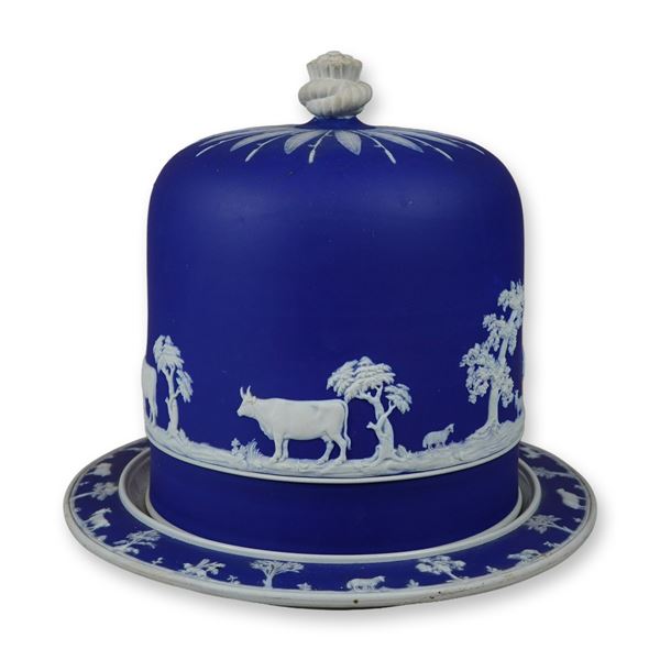 Wedgwood Blue and White Jasperware Stilton Cheese Dish and Cover