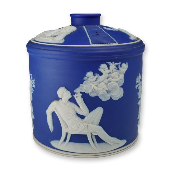 Wedgwood Dipped Cobalt Blue Jasperware Tobacco Jar