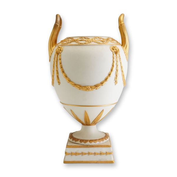 Wedgwood Gilded White Jasperware Trophy Urn
