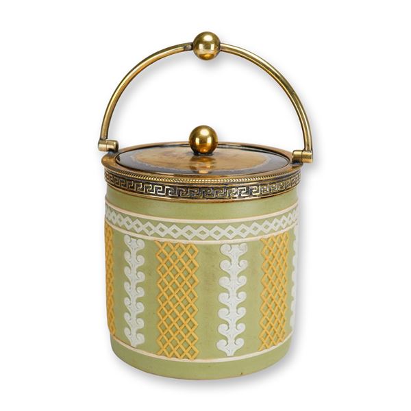 Wedgwood Tri-color Jasperware Biscuit Barrel with Metal Mounts