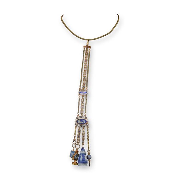 14 Karat Gold and Wedgwood Jasperware Chatelaine Style Necklace