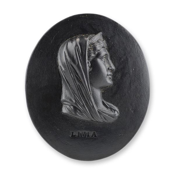 Wedgwood & Bentley Black Basalt Portrait Medallion of Livia