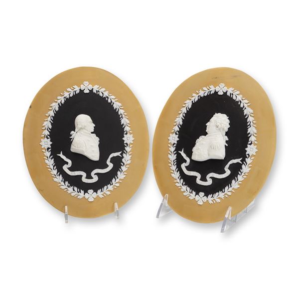 A Pair of Wedgwood Tri-Color Jasperware Portrait Medallions of Admiral Lord Howe and Admiral Lord Du